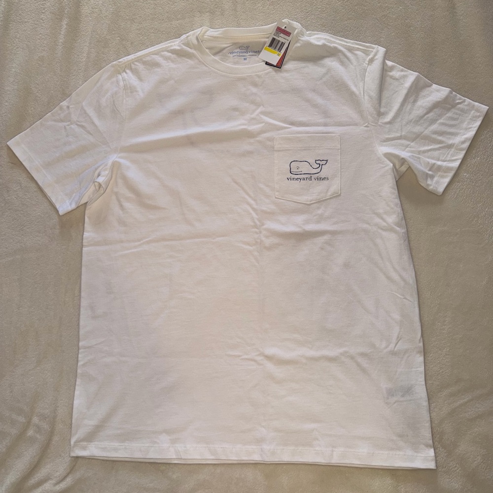 Vineyard Vines White Short-Sleeve Pocket Tee with Navy Whale